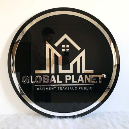 Logo acrylique personnalisé black sign with 3D silver backlit lettering - sign in Morocco – Gifts et Decor Maroc