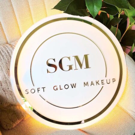 Logo acrylique personnalisé White sign with backlit gold 3D lettering - sign in Morocco – Gifts et Decor Maroc