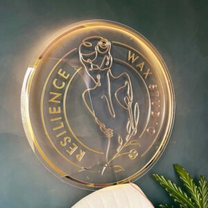 Logo acrylique personnalisé Transparent sign with backlit gold 3D lettering - sign in Morocco – Gifts et Decor Maroc
