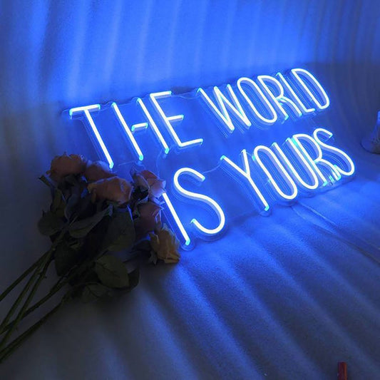 The-World-Is-Yours-Enseigne-bleu-neon-LED-au-Maroc-OPLADESIGN Enseigne Néon LED The World Is Yours LED Neon Sign – Gift et Decor Maroc