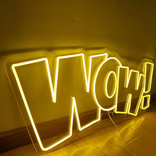 WOW_-Enseigne-Jaune-au-neon-LED-Maorc-OPLADESIGN Enseigne Néon LED WOW! LED neon sign - Neon LED in Morocco – Gift et Decor Maroc