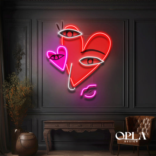 Enseigne Néon LED "Abstract Face With Hearts" Neon Morocco - Neon Led in Morocco – Gift et Decor Maroc