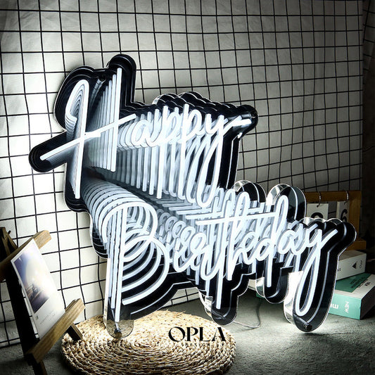 Enseigne Néon LED Happy Birthday ¨Neon Maroc¨ Infinity Mirror OPLADESIGN – Gift et Decor Maroc